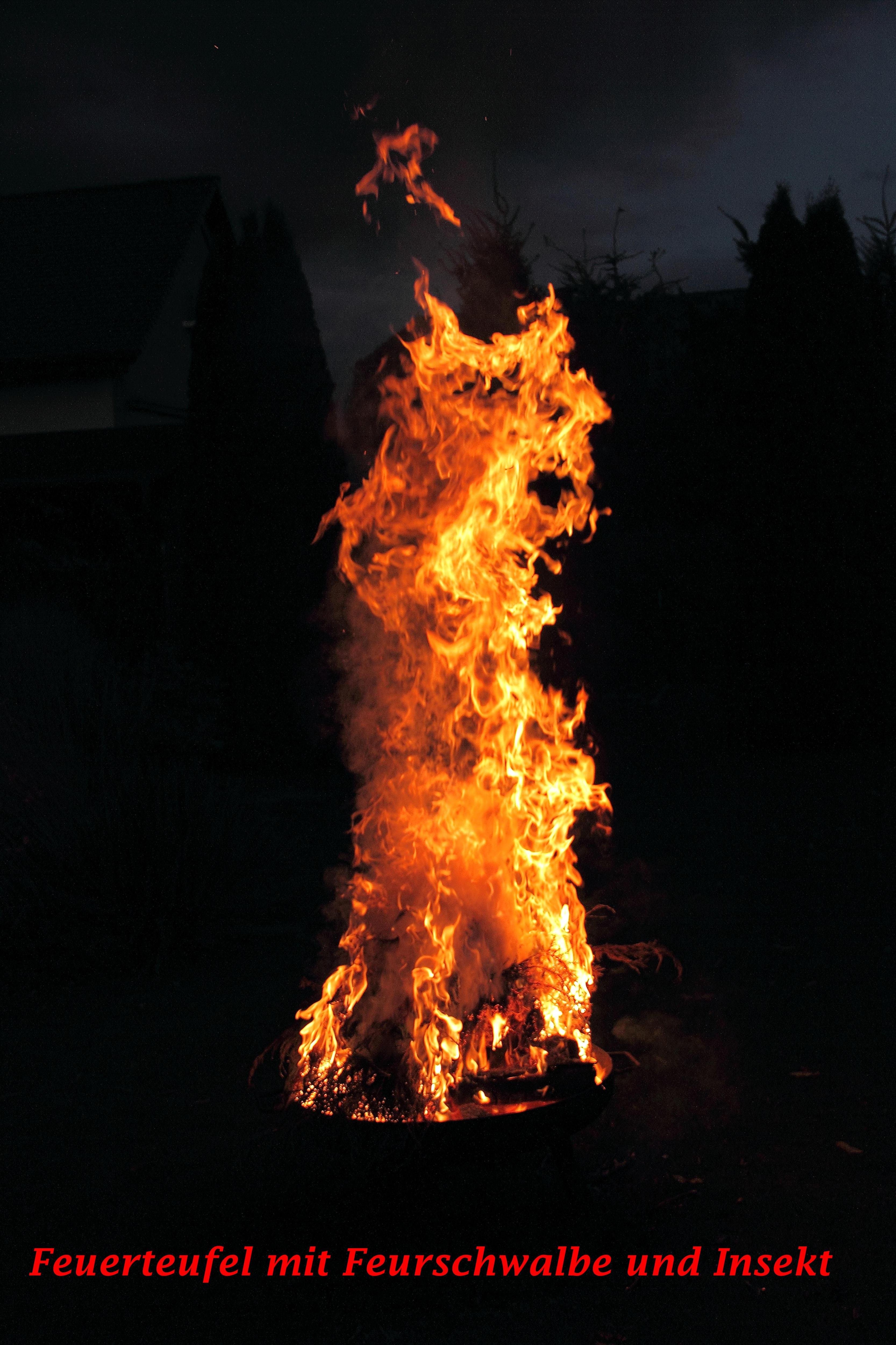 Ein Feuerteufel grinst hämisch aus der Flammensäule.